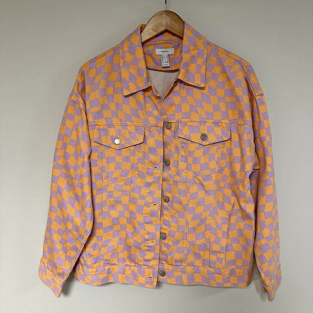 Oversized Checkered Denim Jacket - Picture 5 of 12